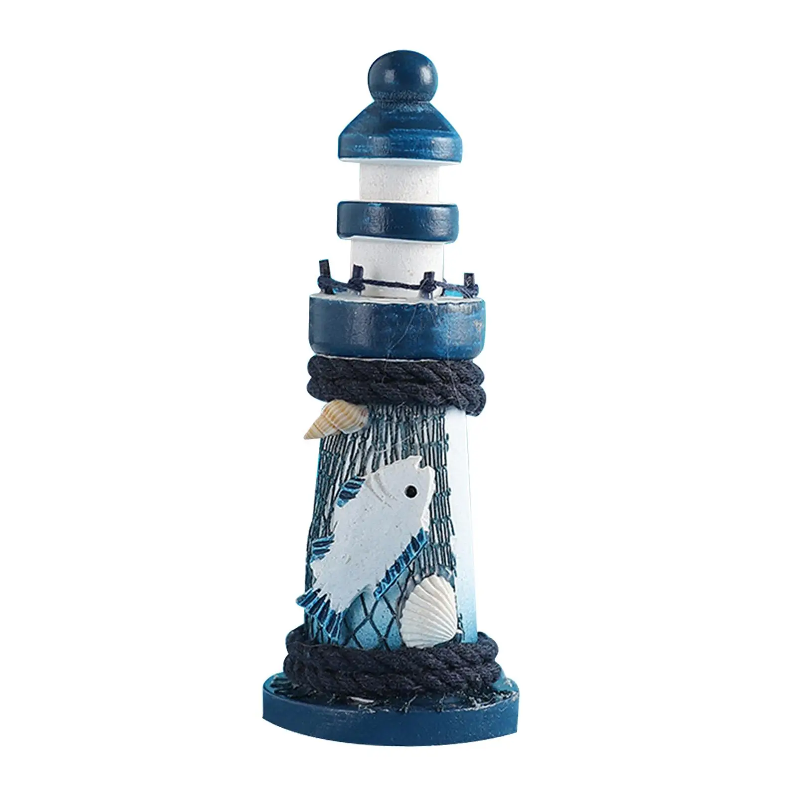 Wood Lighthouse Statue Decorative Figurine Photography Prop Collectible Wooden Sculpture Desktop Ornament for Fireplace Desk