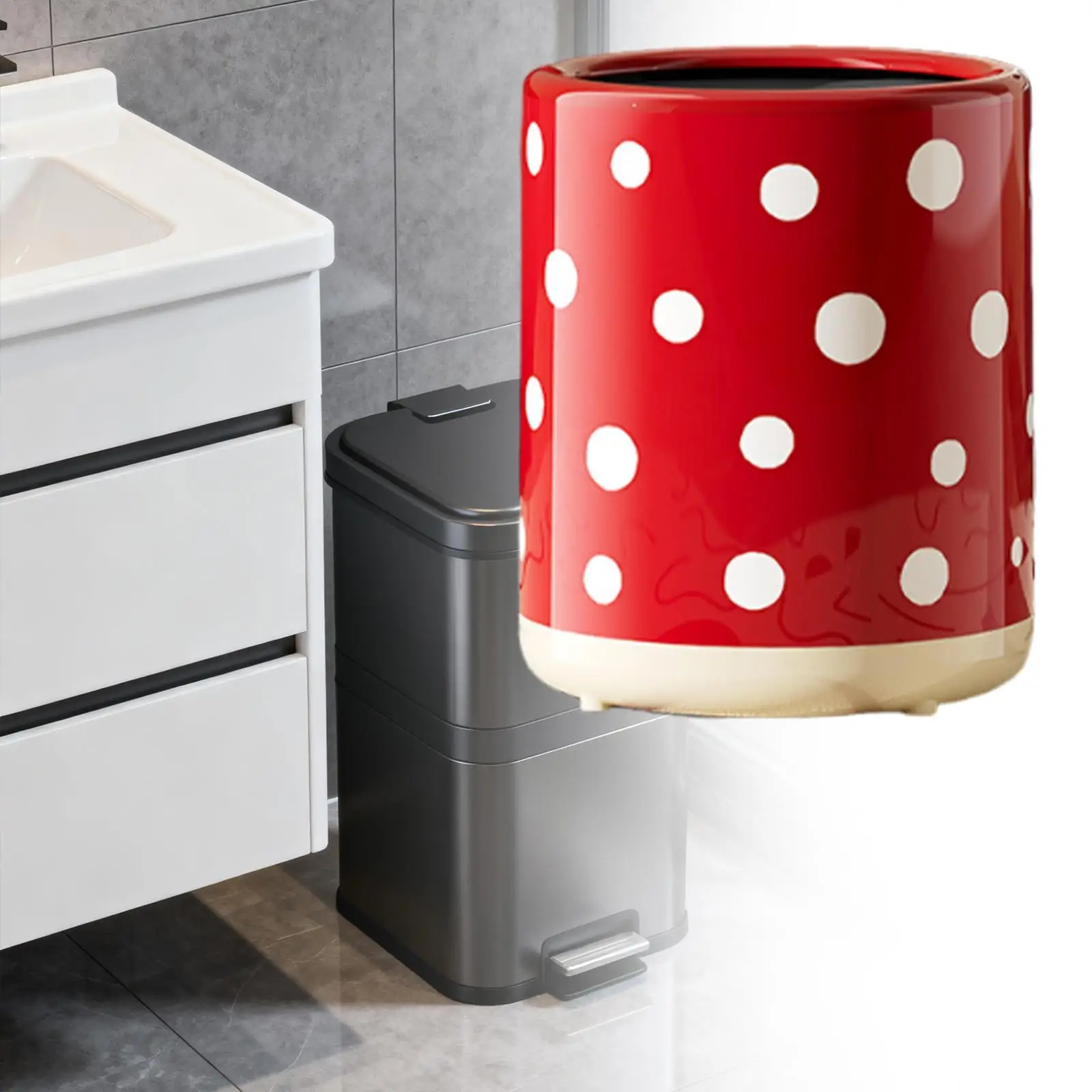 Trash Can Bathroom Bin Fashion Stylish Accessory Garbage Container Wastebasket for Bathroom Bedroom Restaurant Study Entryway
