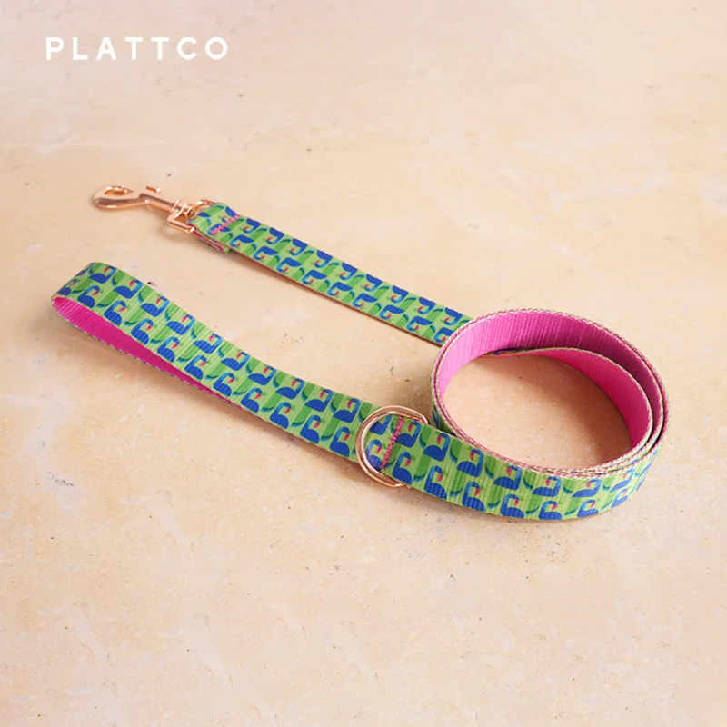 PLATTCO diseño único correa de perro estampado danza patrón de pavo real con hebilla de oro rosa de alta calidad 5 tamaños PDL314RG - imagen 4
