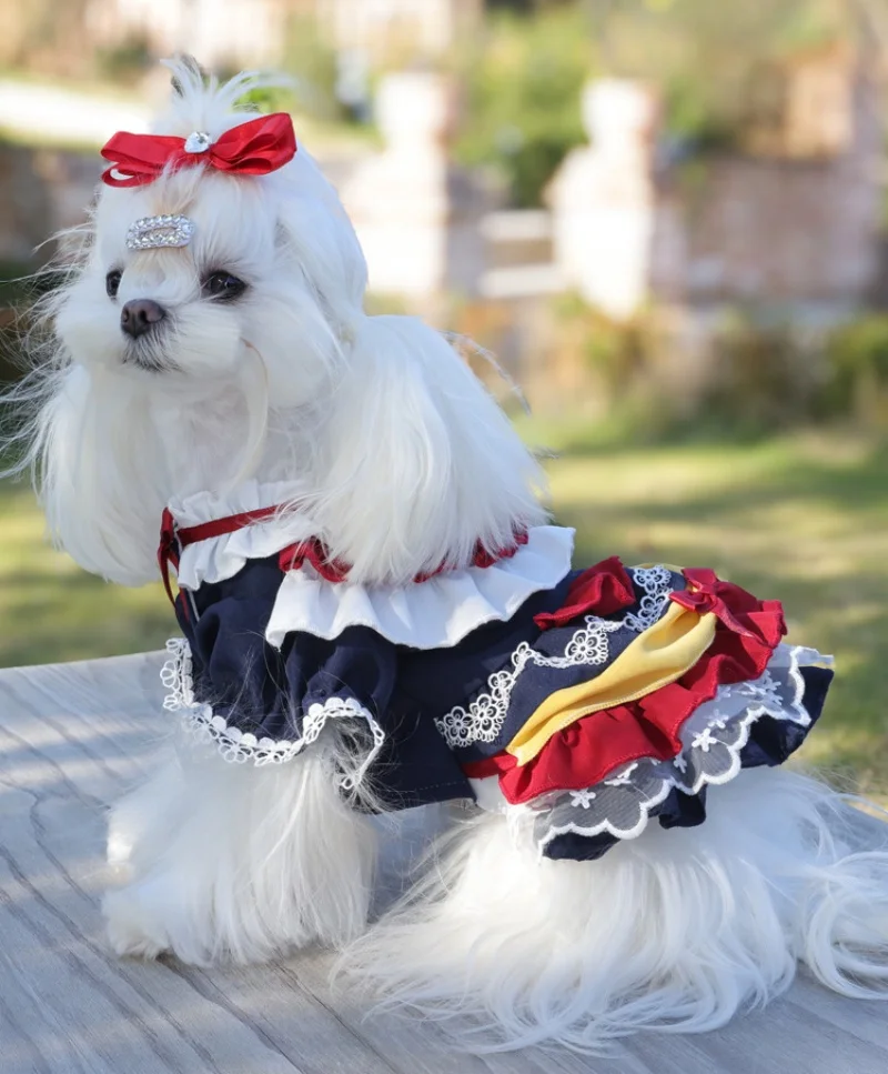 Lindo vestido de perro Lolita con lazo para razas pequeñas, vestido para mascotas, vestido de tul para perros, vestido tutú de princesa para mascotas, ropa de fiesta para perros