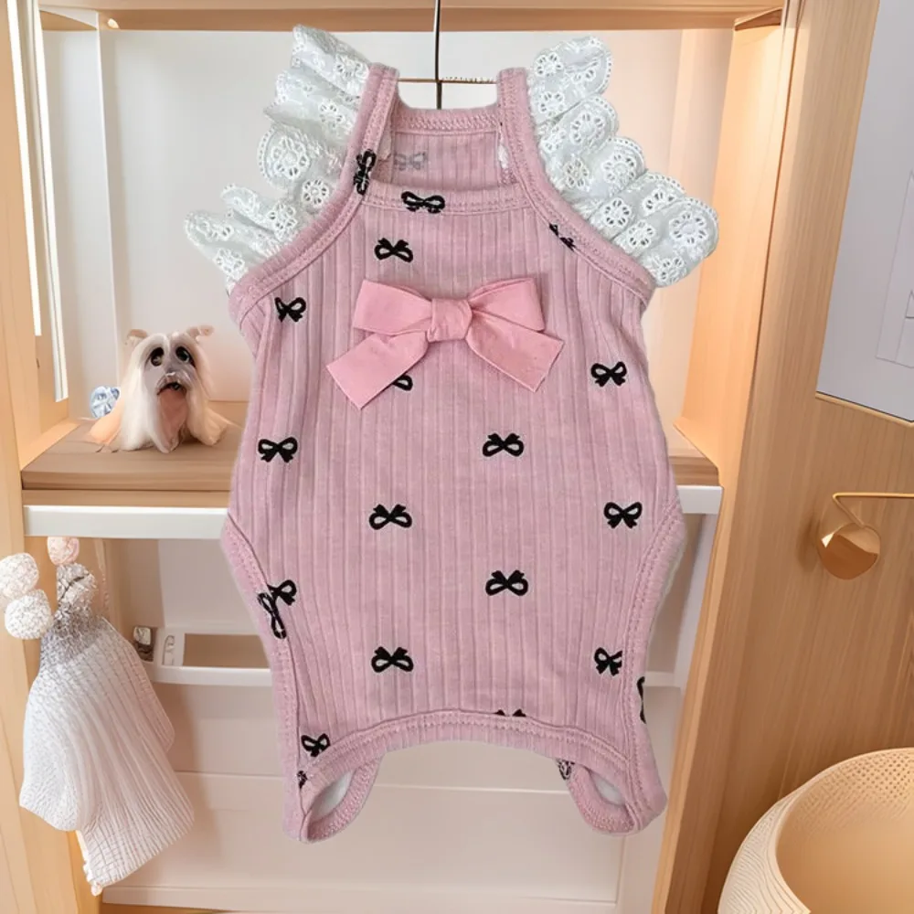 Mono para mascotas, traje de protección del vientre con mangas voladoras de encaje para primavera, oso de peluche, traje de aire acondicionado para perros y gatos, ropa para cachorros