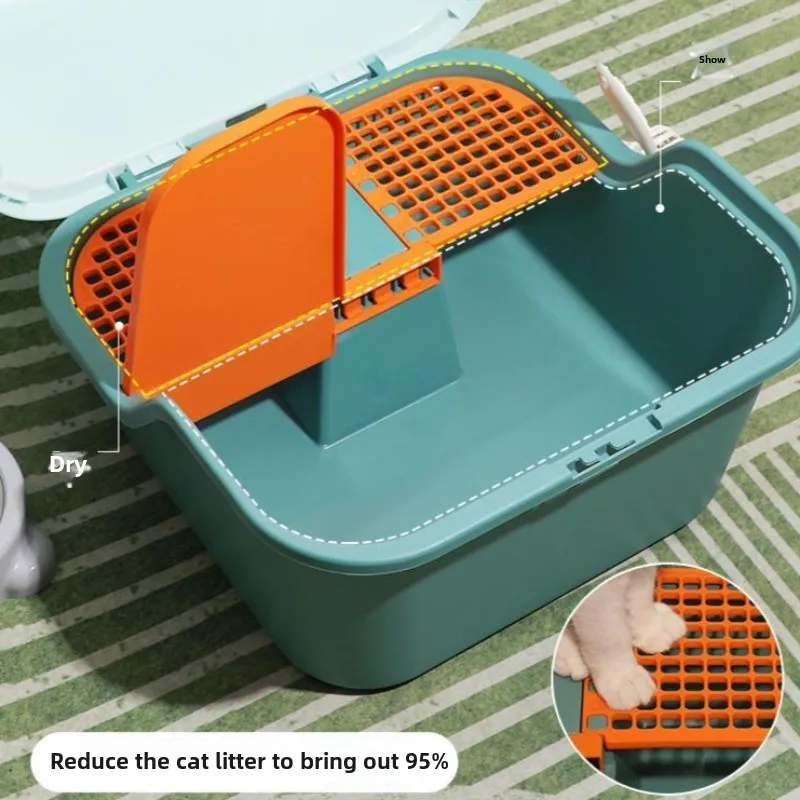 Caja de arena cerrada para pasillo, inodoro para gatos, pasillo largo, productos de limpieza para mascotas a prueba de arena, suministros, accesorios de desodorización, sartenes - imagen 2