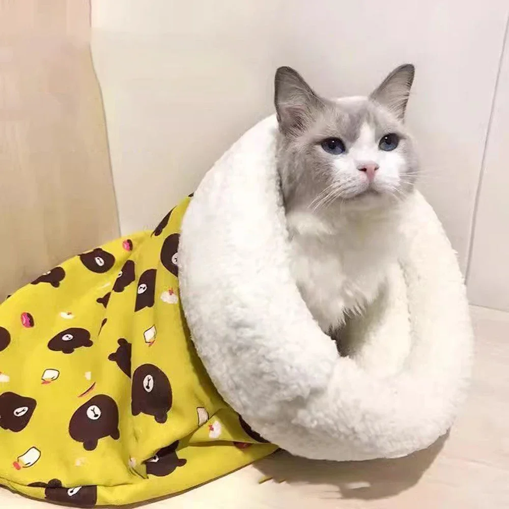 Saco de dormir para gatos, suave, peluda, tacto esponjoso, grueso, tipo bolsillo para mascotas, colcha, cama, gatito, cachorro, nido cálido y suave para mascotas - imagen 4