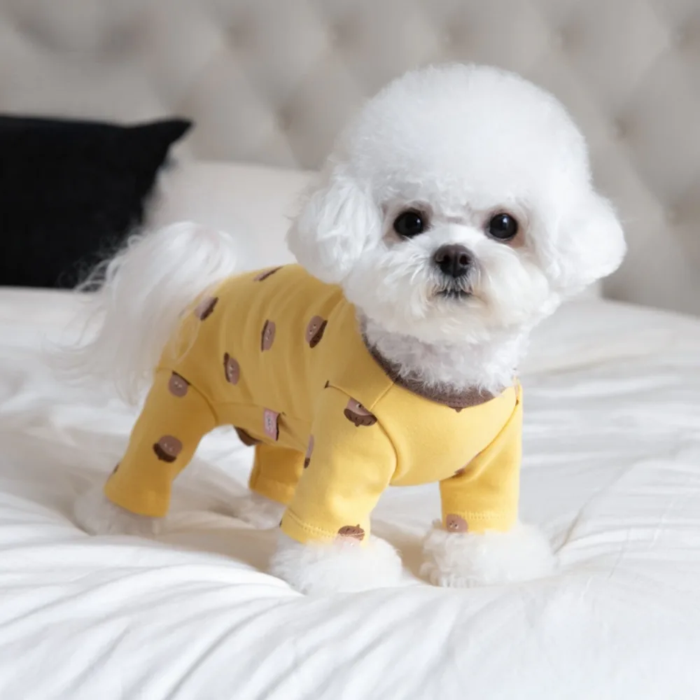 가을과 겨울 인쇄 4 다리 점프 슈트 홈 개 고양이 수호자 따뜻한 애완 동물 의류 기본 코트 4 다리 바지 의류 - imagen 3