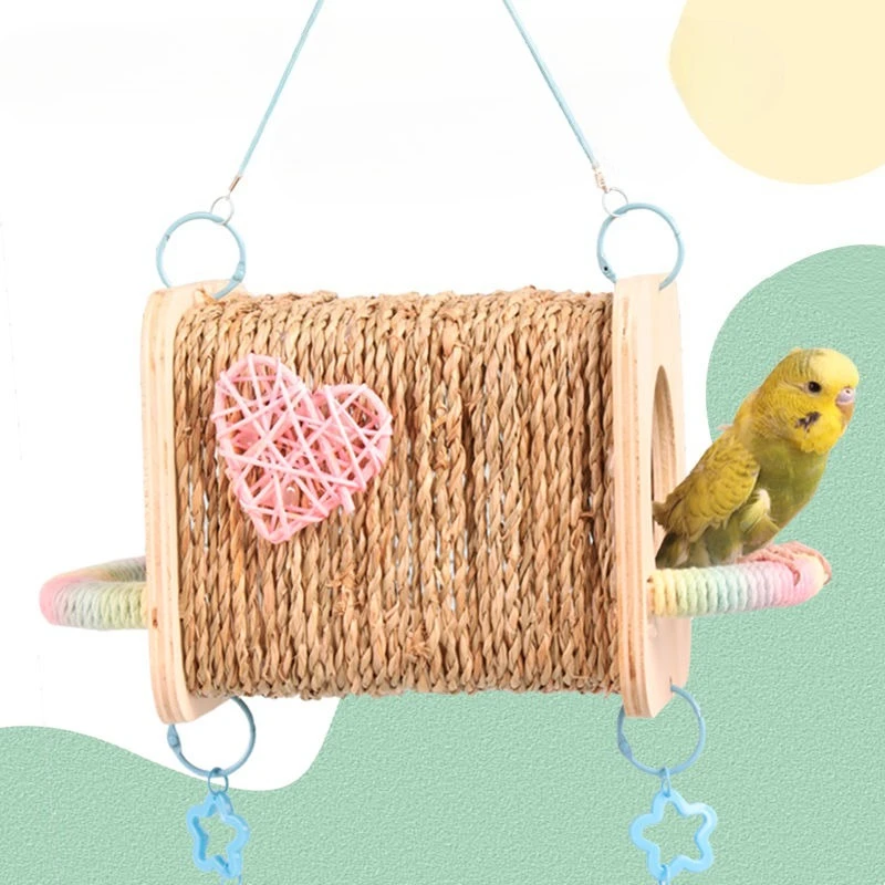 Jaulas para pájaros de madera maciza, jaula colgante de paja para loros, túnel, peonías, loros, nido de pájaros durmientes, accesorios para el hogar, suministros para loros - imagen 2