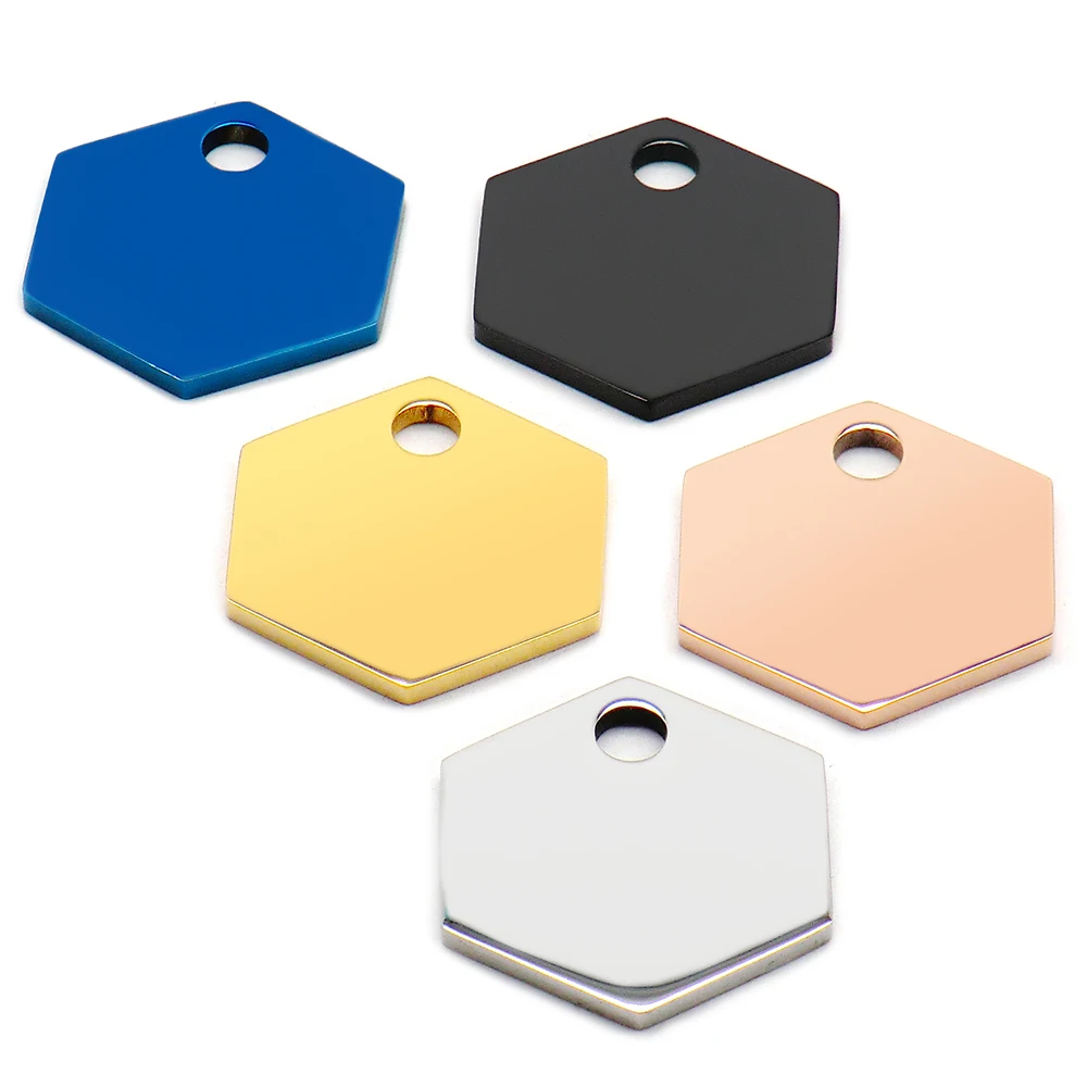 Colgante hexagonal de acero inoxidable de 100 piezas, etiqueta para perro, etiquetas de identificación para mascotas, placa de identificación personalizada, regalo, nombre, logotipo de teléfono para Persona, venta al p - imagen 3