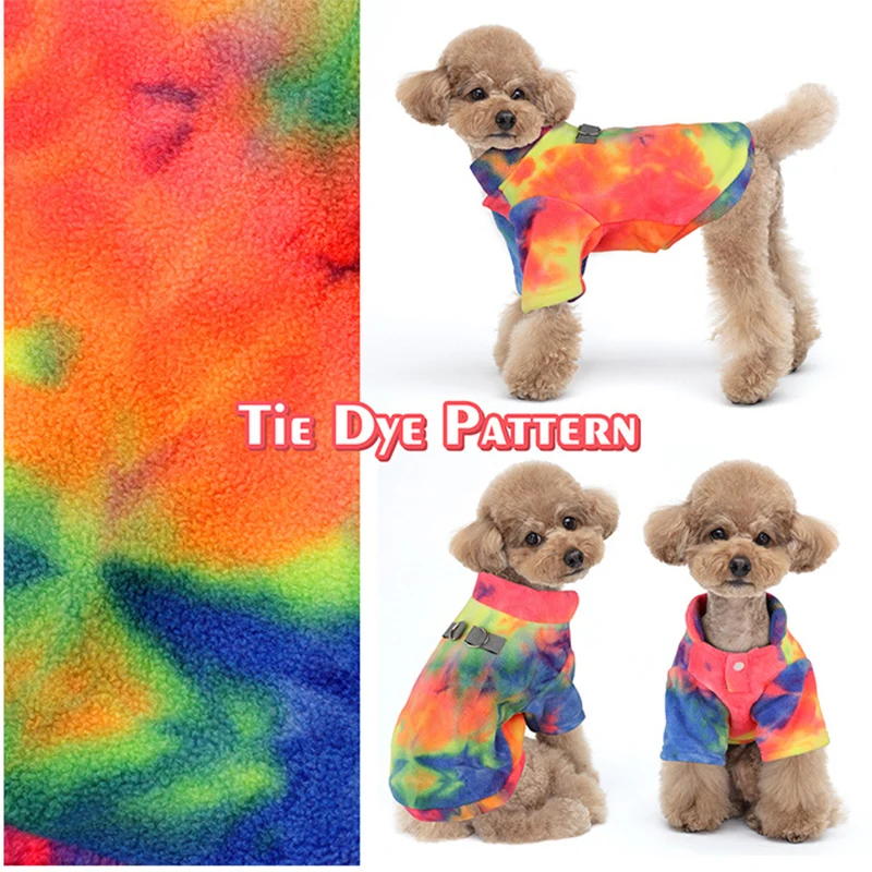 Sudadera con capucha para perro Tie Dye, abrigo polar cálido de invierno con agujero para correa de bolsillo para perros pequeños y medianos, suéter para cachorros en clima frío - imagen 3