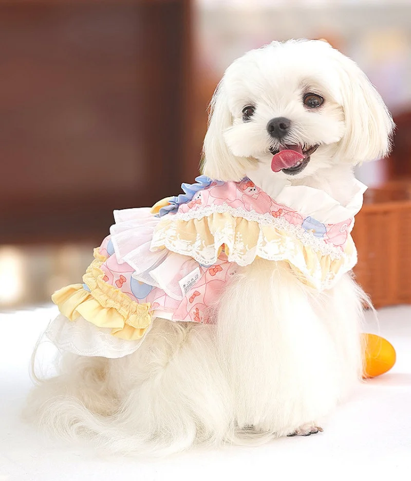 Lindo vestido de perro Lolita para razas pequeñas, vestido para mascotas, vestido de boda para mascotas, falda de tul para mascotas, falda tutú, ropa de fiesta para perros - imagen 5