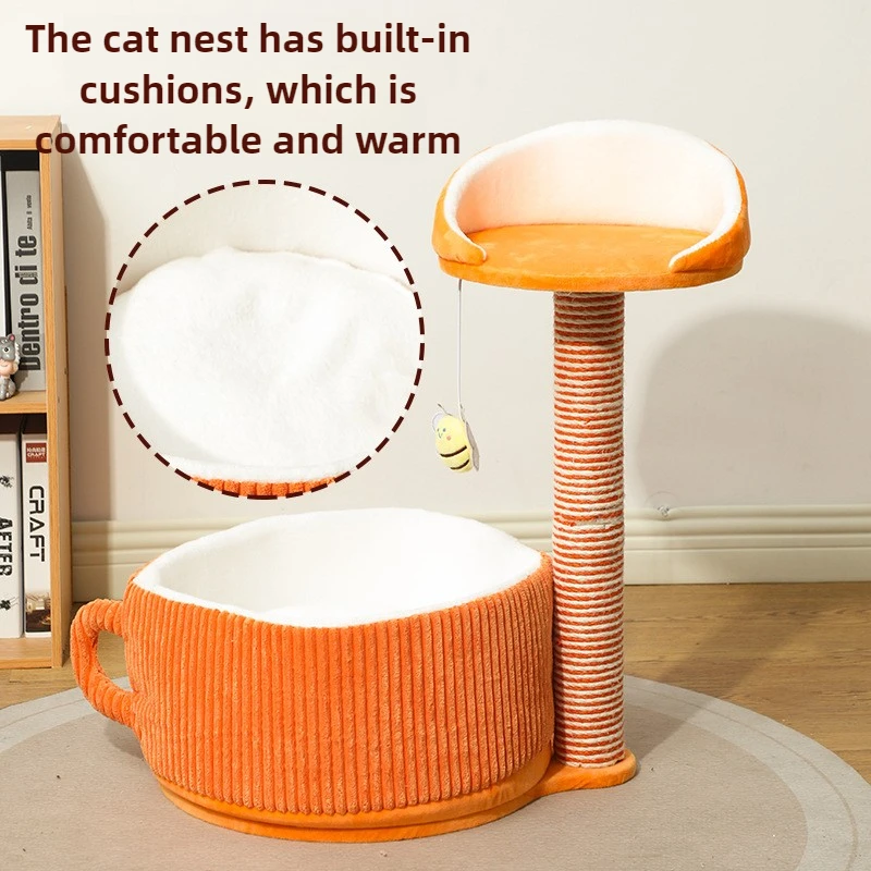 Marco de escalada de Sisal para gatos, nido para gatos, bola de burla integrada, poste rascador para gatos, torre, casa interior suave y cálida, suministros para mascotas, invierno - imagen 5