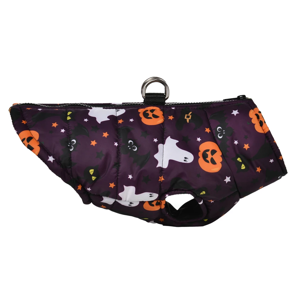 Chaqueta de Halloween para perros pequeños y medianos, abrigo cálido para gatos, ropa impermeable para cachorros, estampado de calabaza, trajes para mascotas, Invierno - imagen 4
