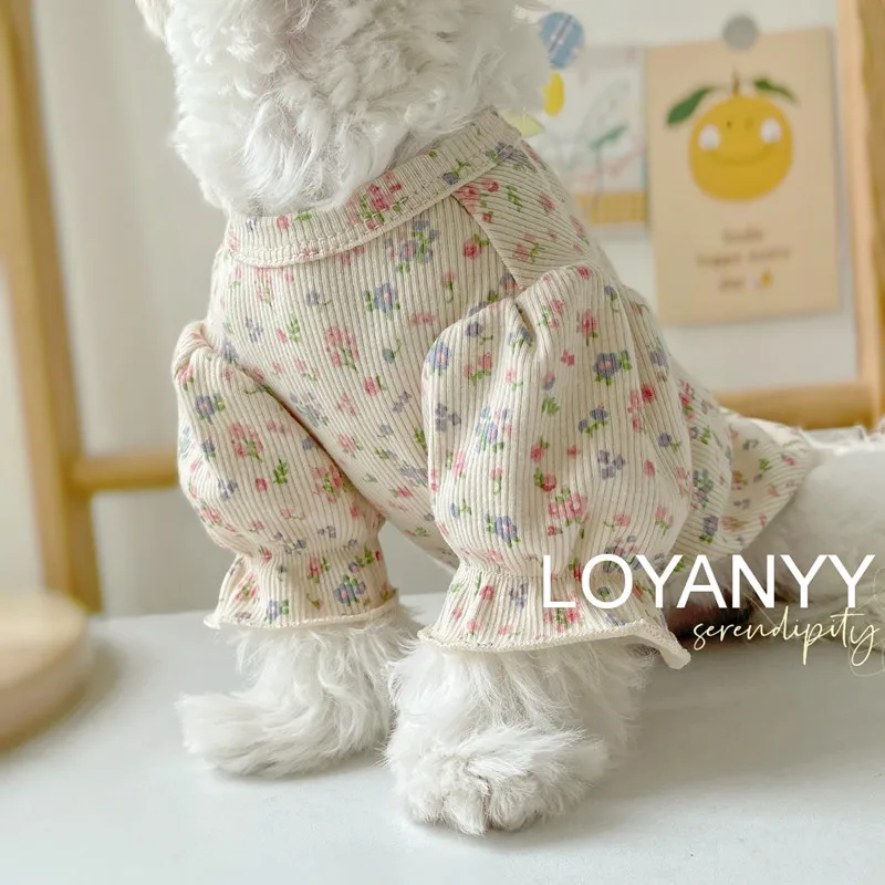 Jersey Floral sudaderas con capucha camisa manga gato ropa para perros pequeños falda princesa gato vestido Schnauzer manga voladora ropa para perros
