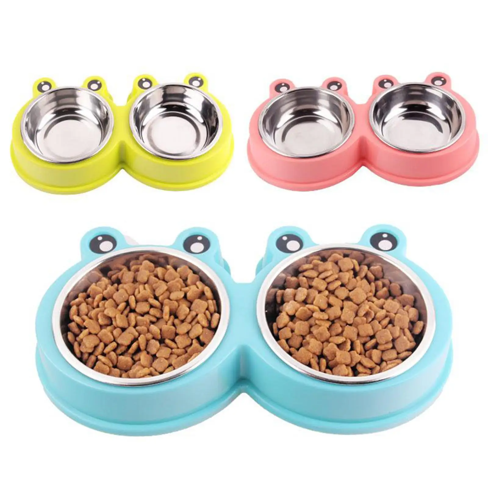 Dog Bowls Set, Double Stainless Steel Feeder Bowls and Non Skid Spill Proof Silicone Stand for Cats Puppies Dogs