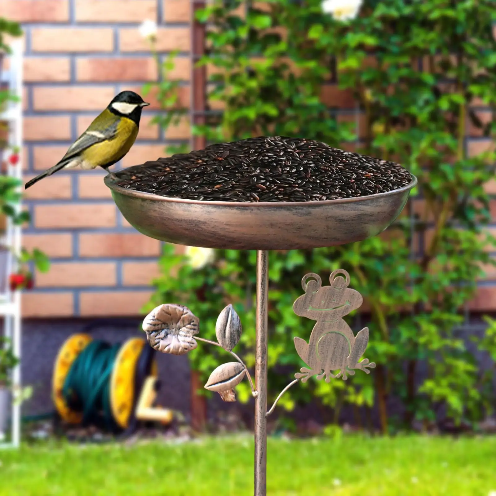 Cuenco para baño de pájaros, comedero para pájaros con estaca de jardín, estación de alimentación, bandeja decorativa, estilo Vintage resistente para cubierta de valla de parque - imagen 2