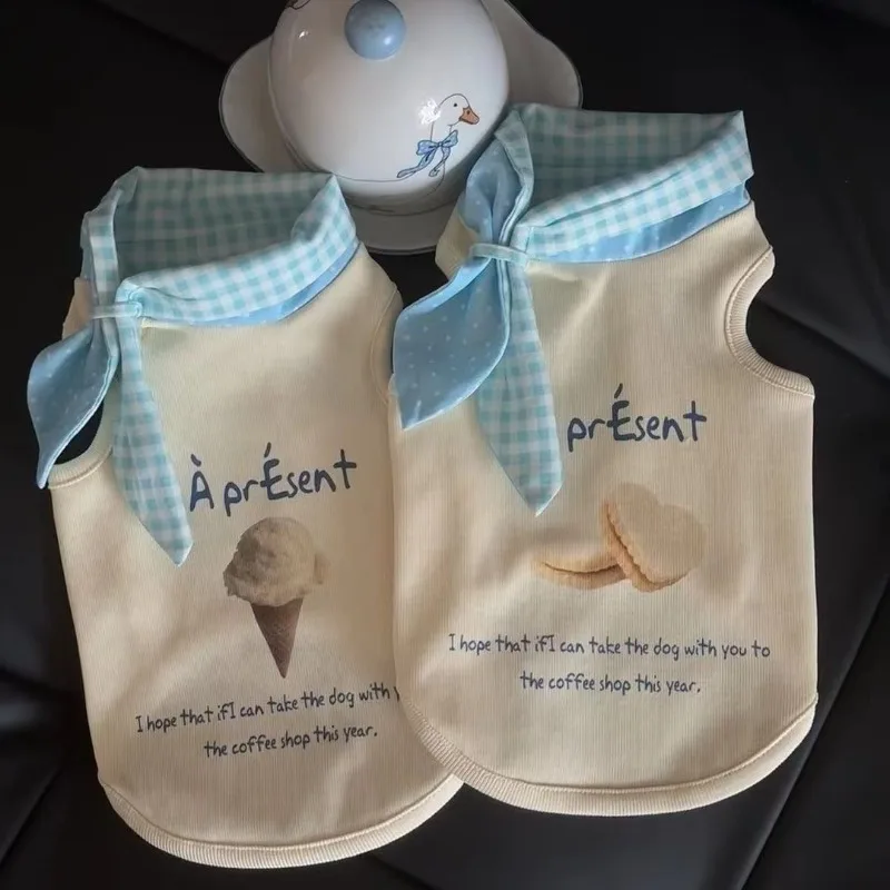 Ropa bonita de verano con cuello a cuadros para mascotas, chaleco para perros, chaleco maltés para mascotas, oso, peluche, vaquero, gato, ropa fina para cachorros, chaleco refrescante para perros - imagen 3