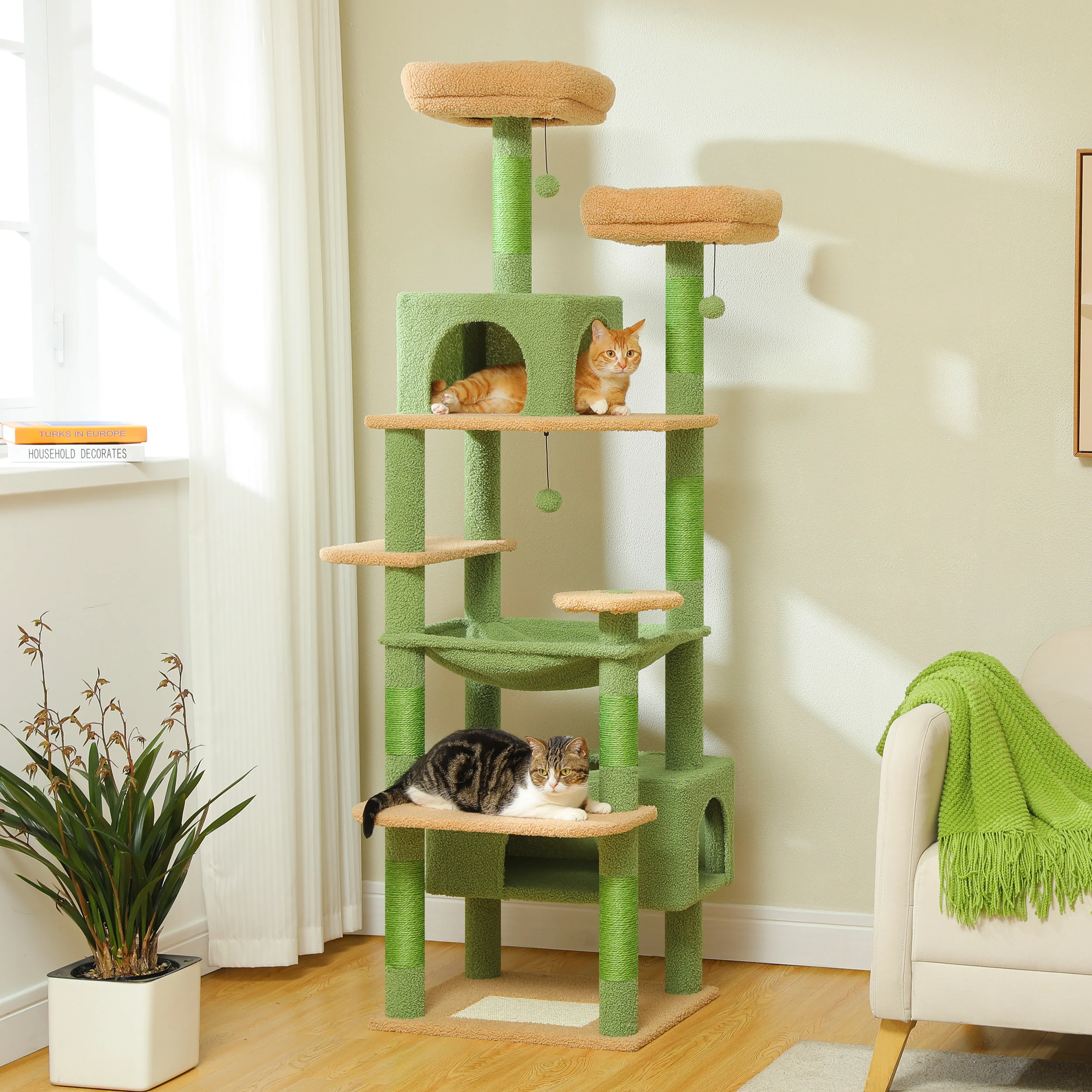 Torre de árbol para gatos con postes, rascador y hamaca interior - imagen 5
