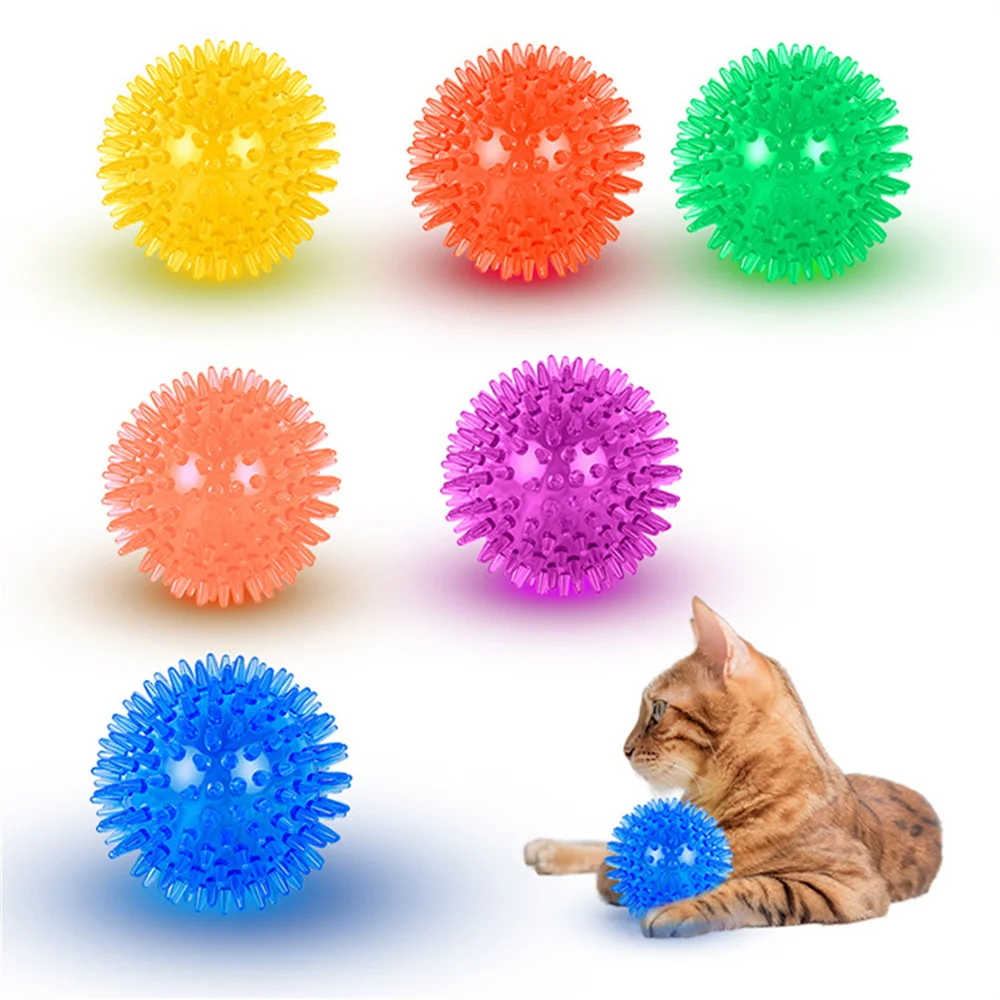 Juguetes para perros y gatos, juguete con sonido para cachorros, Bola de limpieza de dientes chirriantes de lunares, juguete para masticar dientes de entrenamiento TPR, bolas de espina, accesorios para mascotas - imagen 3