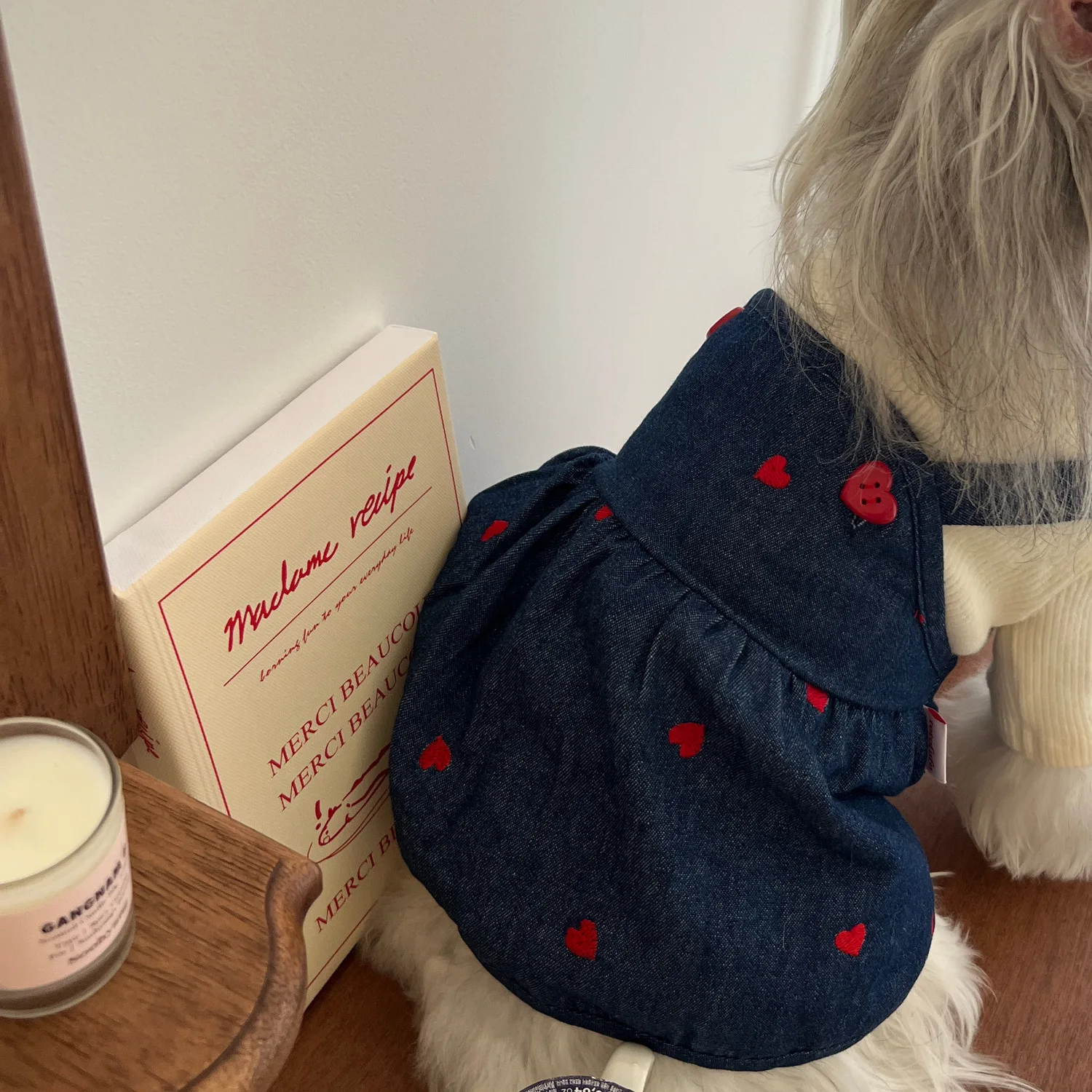 Vestido de tirantes de mezclilla para mascotas, vestido de perro, gato, calabaza, oso de peluche, Schnauzer, ropa para cachorros, cuatro estaciones