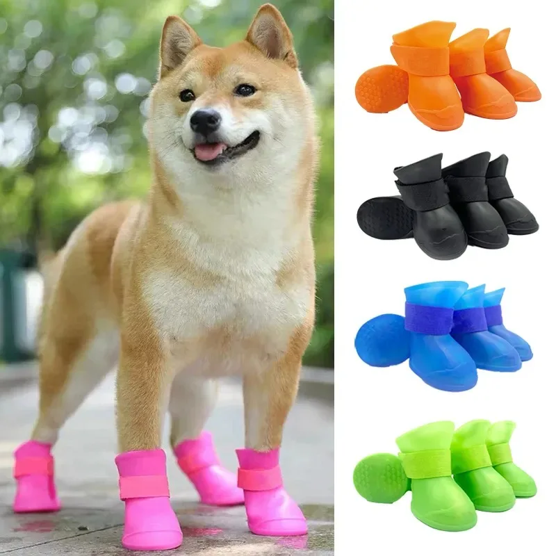 Botas de goma antideslizantes para mascotas, impermeables, para perros pequeños, medianos y grandes, zapatos para exteriores, botines para perros, accesorios para mascotas, 4 Uds.