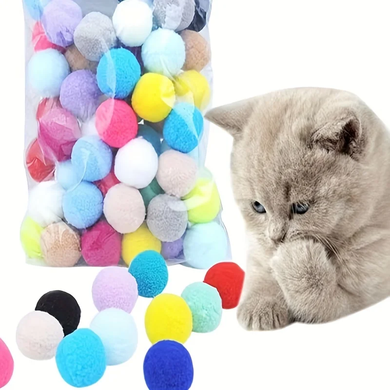 Piezas-Bola de felpa elástica para gato, juguete interactivo, creativo, colorido, Pompón, 100