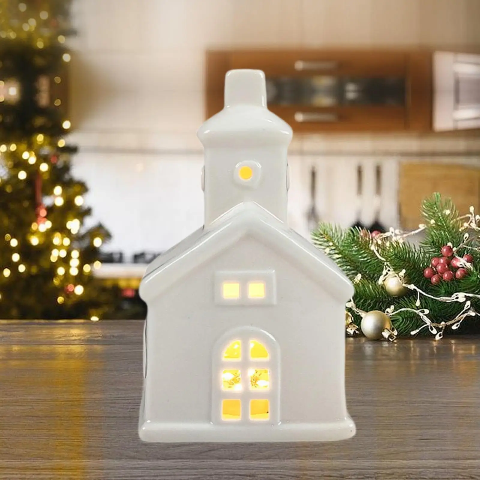 Christmas Miniature House Statue with Light Xmas Decoration for Home Bedroom