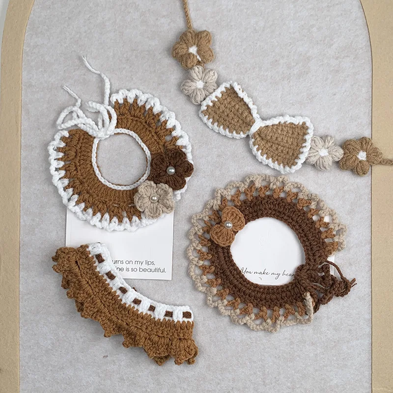 Collar de gato, bufanda tejida para perro, toalla de baba, Collar de lana, decoración de fotos de perro pequeño, bufandas hechas a mano, accesorios para perros