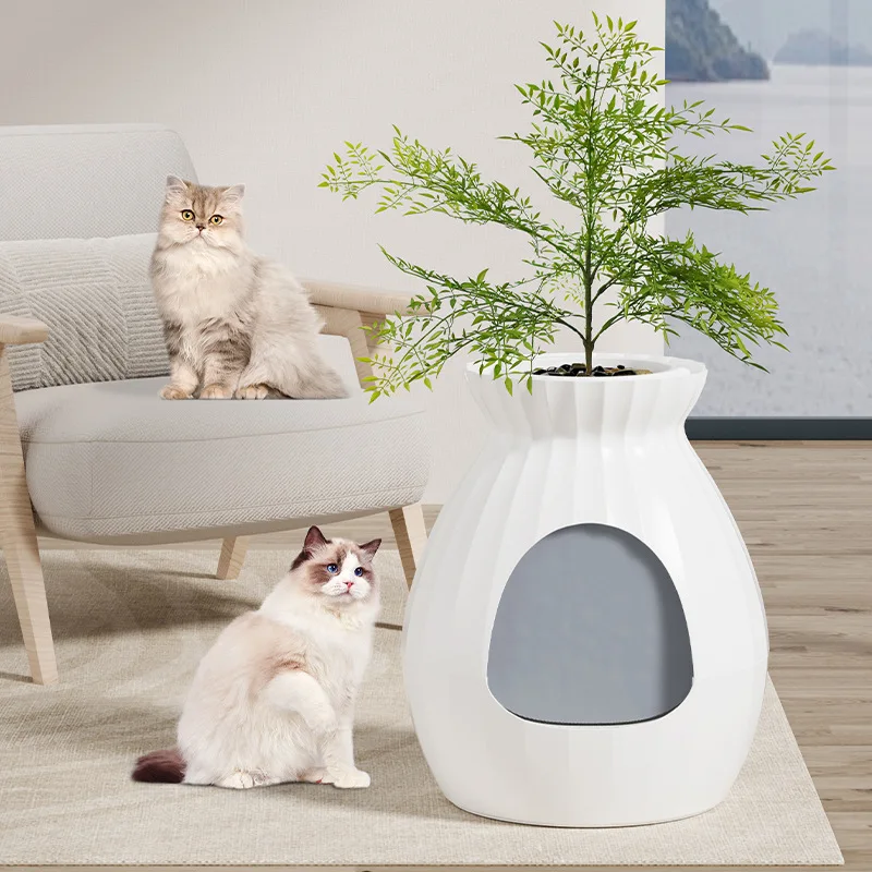 Caja de arena para gatos inodora diseño maceta cerrada oculta mueble - imagen 4