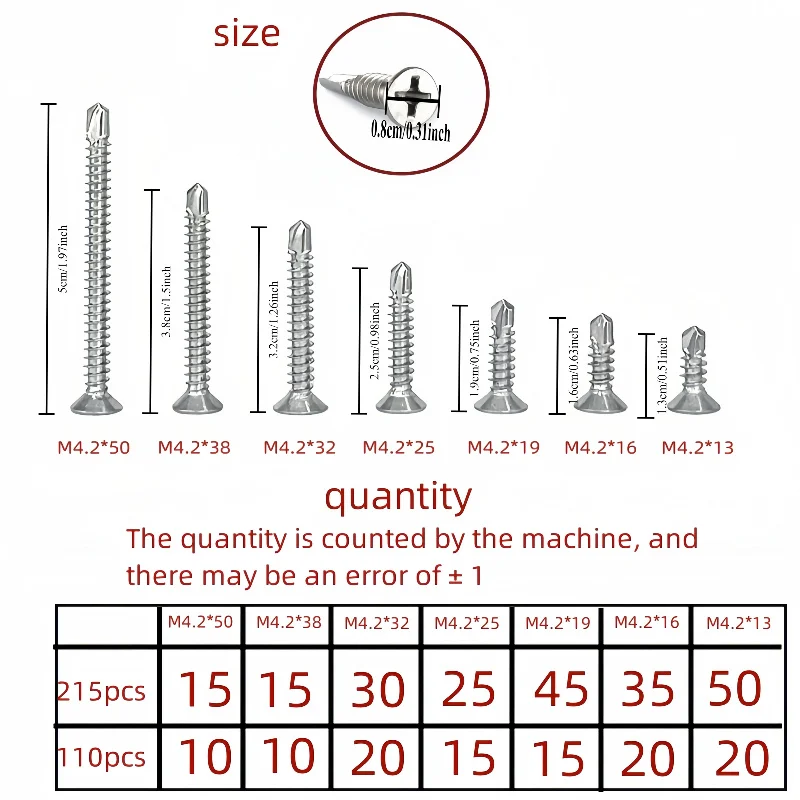 110/215 piezas 410 tornillo autoperforante cruzado de cabeza plana de acero inoxidable chapa de metal - imagen 3