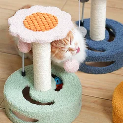 Árbol rascador para gatos con diseño girasol y bola interactiva