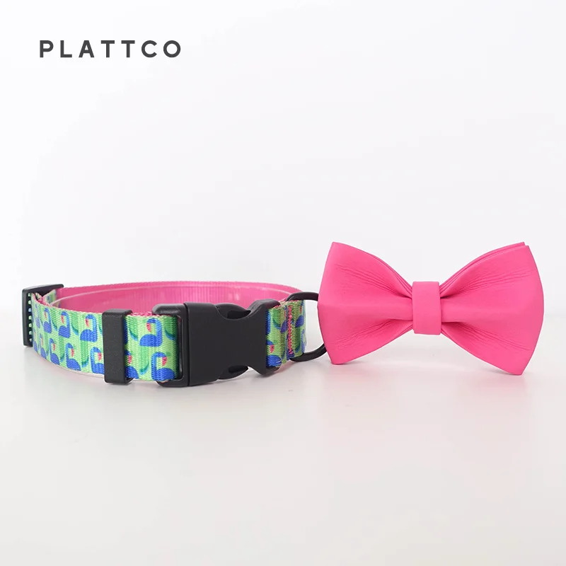 PLATTCO diseño único SLEEPING FLAMINGES respetuoso con el medio ambiente transpirable pajarita collar conjunto de correa grande tamaño mediano PDC314 - imagen 3