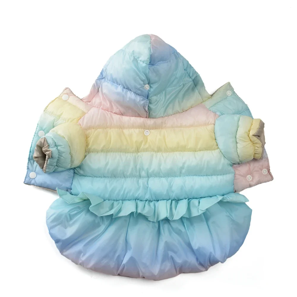 Ropa para mascotas con volantes dulces para invierno, abrigo cálido con capucha para perros pequeños y gatos, abrigo impermeable para exteriores, bonito disfraz de Bulldog Chihuahua - imagen 3