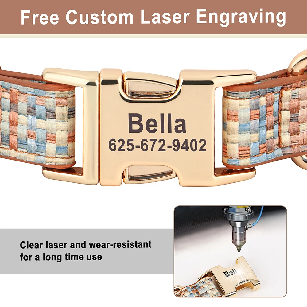 Collar de cuero personalizado para perros, collares a cuadros personalizados para mascotas con lazo para perros pequeños, medianos y grandes, accesorios grabados gratis - imagen 3