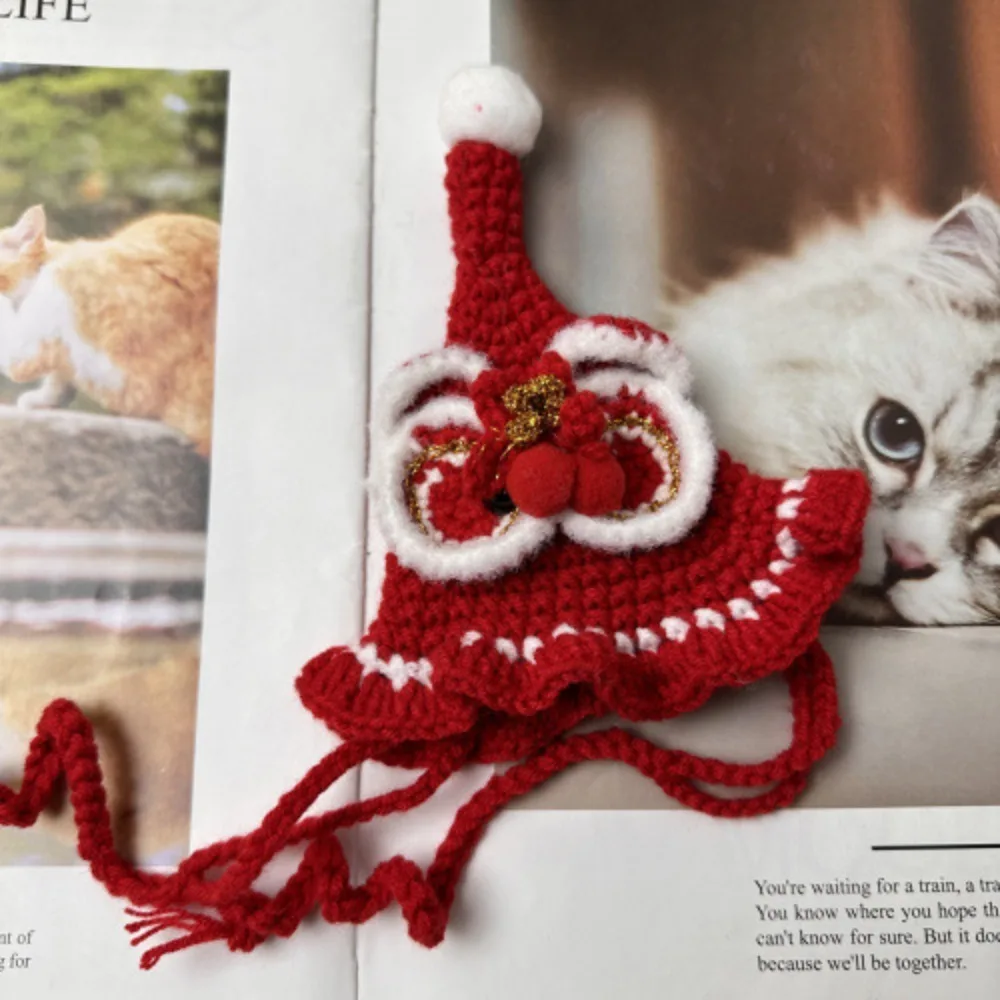 Gancho de mano para mascotas, Collar de castor de punto, sombrero de Navidad para mascotas, bufanda, accesorios para perros, accesorios para cachorros, Año Nuevo - imagen 3