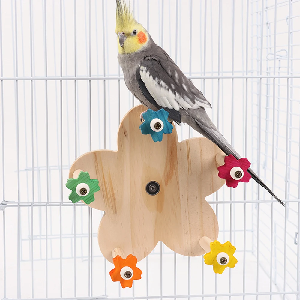 Juguete de noria para loros de madera con perchas, noria giratoria, juguete para pájaros con rodamientos, accesorios para jaulas con soporte para pájaros colgantes - imagen 4