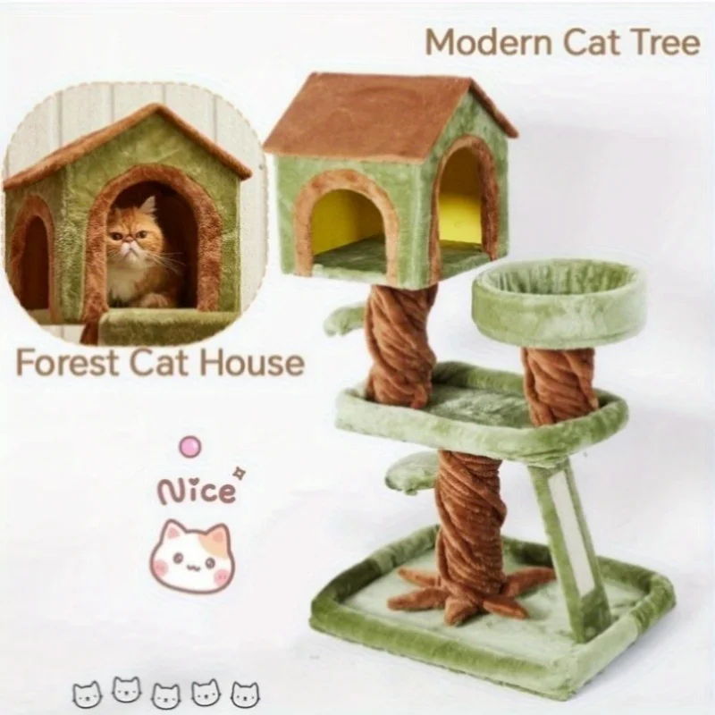 Torre de árbol para gatos con casa de árbol, condón para gatos de interior, poste rascador de Sisal para gatos, rampa para dormir, percha para gatitos de varios niveles - imagen 2