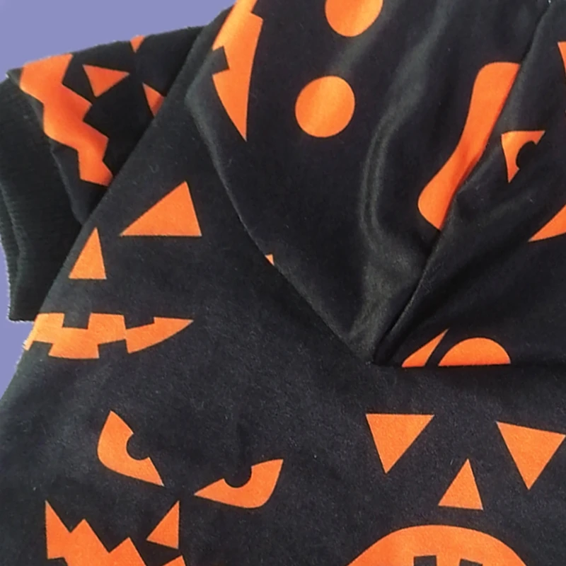 Black Hooded Halloween Dog Costume, Winter Warm Pumpkin Print Pet Sweatshirt, Small Dog Festive Outfit, Halloween Party Clothes - imagen 5