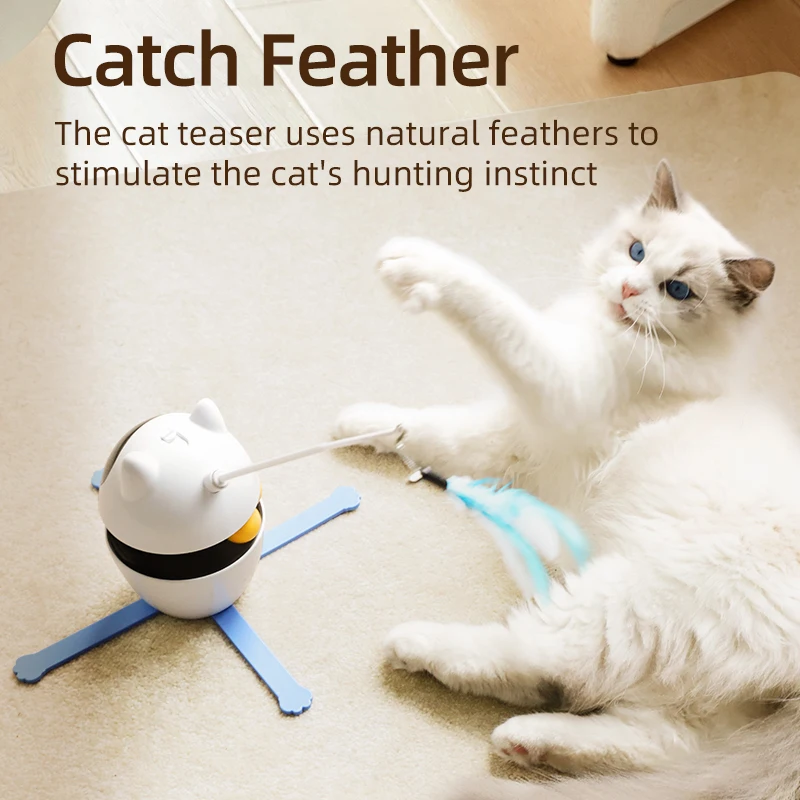 ROJECO 3 in 1 Smart Cat Toys 360 ° Laser Rotating 3 Replacement Feather Fun Cat Teaser Stick Interactive For Pet Toy Accessories - imagen 3