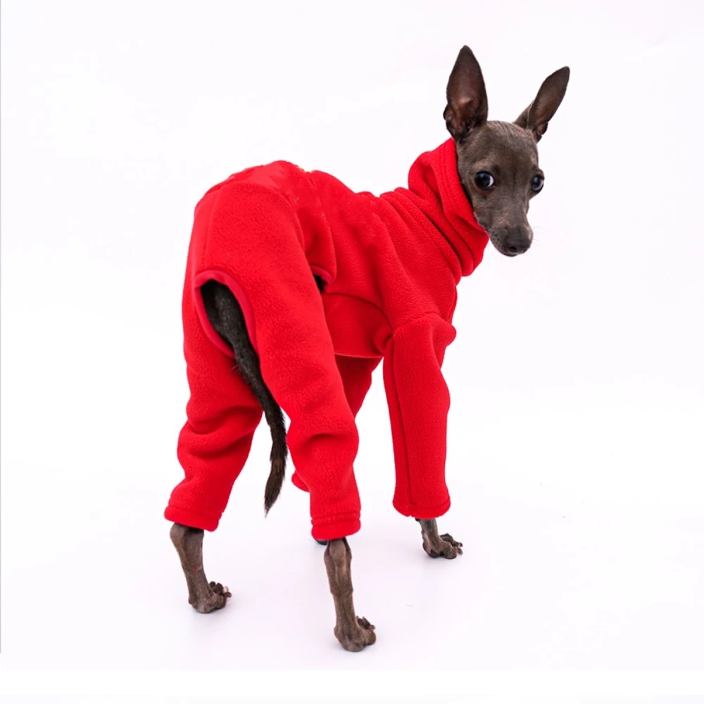 Sudadera de cuello alto que salva el cuello para Little Greyhound Abrigo de terciopelo polar rojo para perros Suéter cálido de invierno de 4 patas para Yorkshire - imagen 4