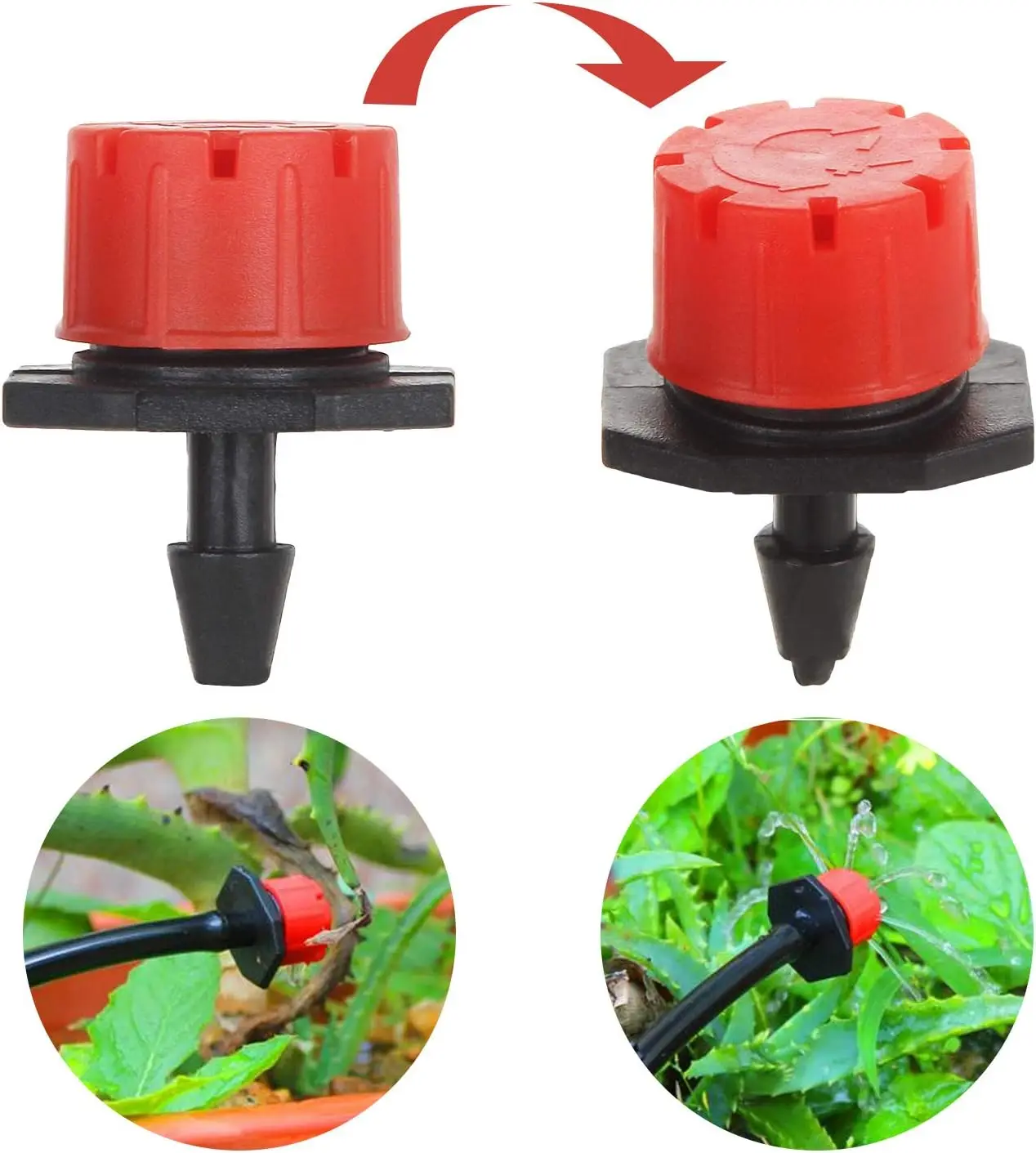 100 piezas 360 °   Aspersores de goteo de riego ajustables de 8 orificios, emisores de goteo de 1/4 de pulgada para sistema de riego suministros de jardín - imagen 3