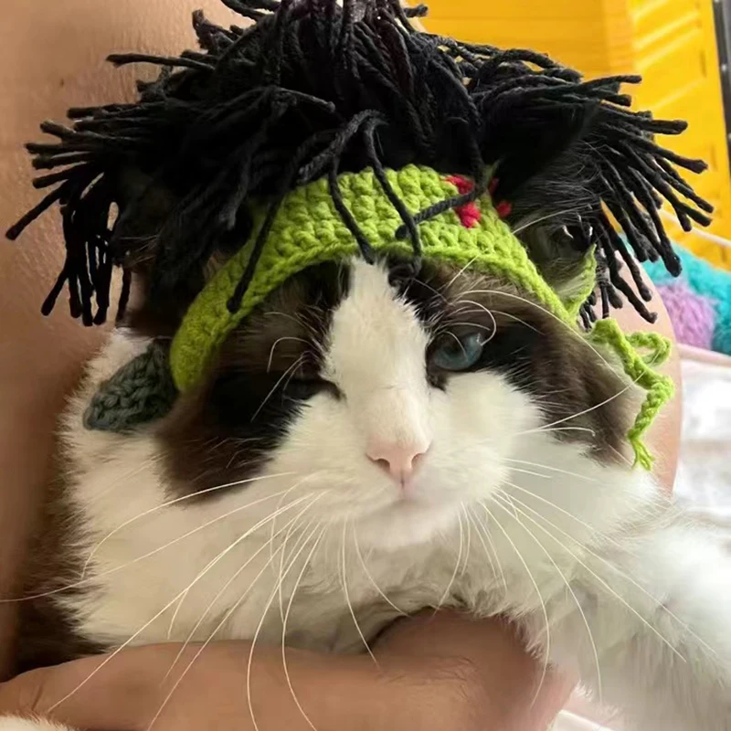 Sphynx-Sombrero de lana cálido para mascotas, Bola de punto, Bola de Rap Rock divertida, accesorios para gatos pequeños, Punk, moda de invierno - imagen 2