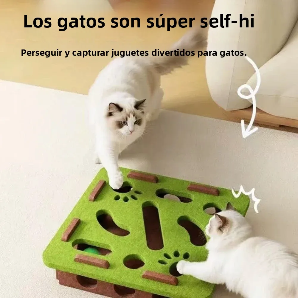 Diy mascota gato rompecabezas laberinto agujeros juguetes caja de fieltro con campana bola gatito juguetes interactivos divertido combinación conjunto suministros para gatos - imagen 5