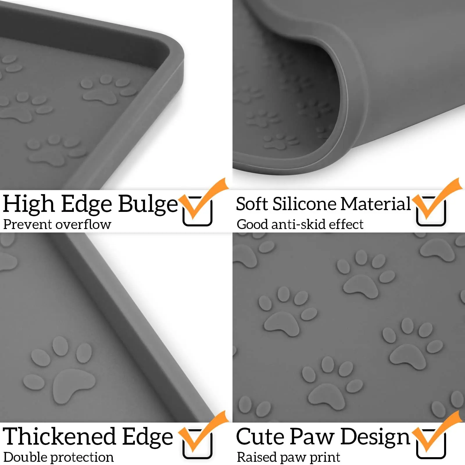 Estera de alimentación para perros con estampado de patas de silicona, mantel individual para mascotas con borde elevado antidesbordamiento para comida para perros y cuenco de agua - imagen 2