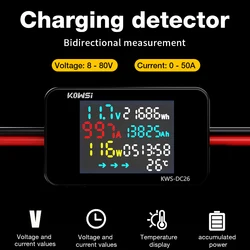 KWS-DC26 DC8-80V Detector de carga de batería pantalla LCD a Color voltímetro amperímetro medidor de energía eléctrica monitoreo de voltaje de corriente