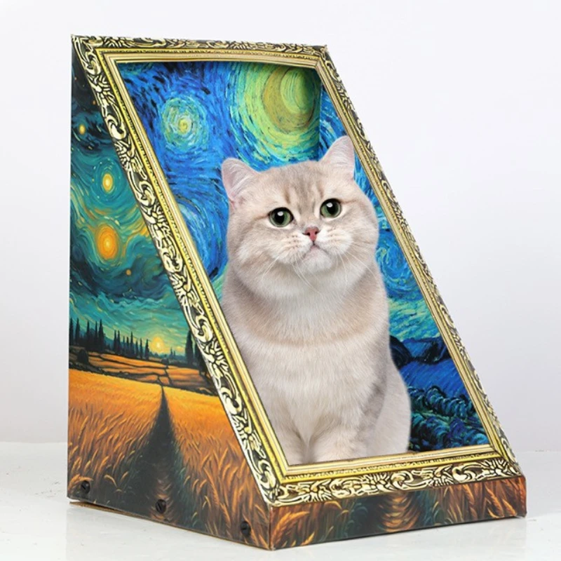 ภาพวาดสีน้ํามันกรอบ Cat Nest Scratch Board Art Retro Cat Nest เตียงบด Claw ทนทานลูกแมว Nesting กระดาษลูกฟูกแมวของเล่น - imagen 5