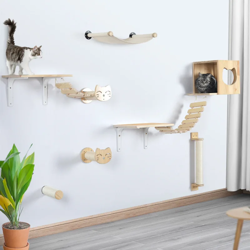 Estantes de pared hechos a mano para gatos, estante de puente y perca, hamaca, cama para dormir, escalones de pared, muebles de escalada para gatitos - imagen 3