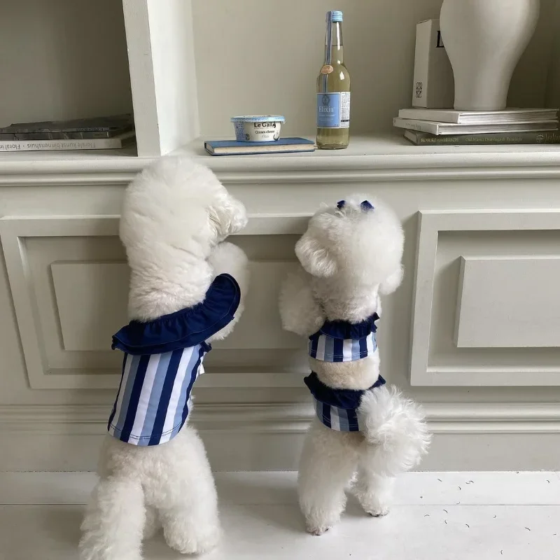 Ins verano al aire libre rayas mascota una pieza chaleco Sling cachorro ropa para perros gato perro Bikini Lycra hielo transpirable traje de baño ropa para perros - imagen 2