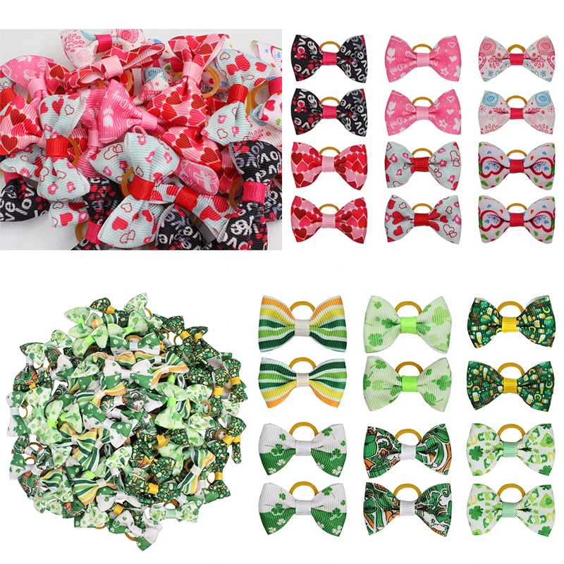 Cintas de goma para el pelo de mascotas, accesorios para el cuidado de mascotas, para el pelo, para cachorros, para el pelo, para San Valentín, Día de San Patricio, día de la independencia, 12/24/36 piezas - imagen 4