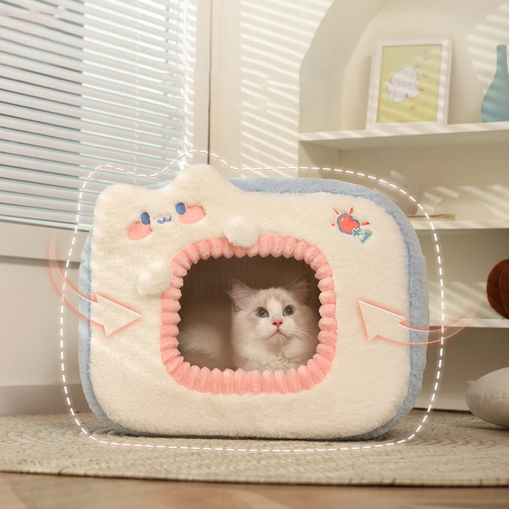 HOOPET-cama bonita para gatos, casa cálida para mascotas, cojín de cueva para gatitos, tienda cómoda para gatos, nido para cachorros, estera para perros pequeños, suministros para cama para gatos - imagen 3