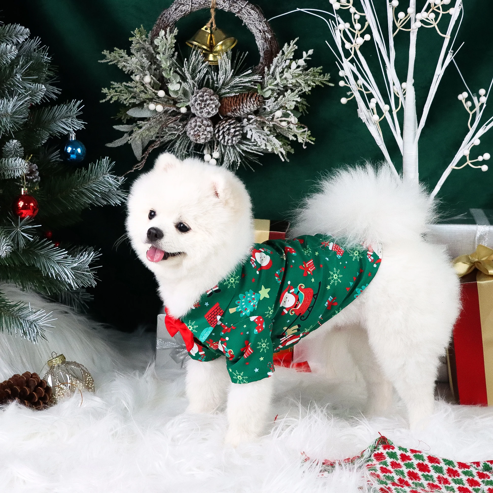 Dog Christmas Clothes for Small Dogs Shirt Santa Claus and ElkPrinted Costume Puppy Pajama with Snow and Gift Box Pattern Doggie - imagen 4