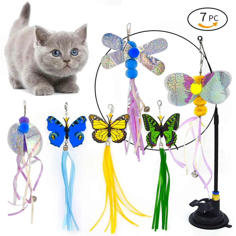 Juguete interactivo para gatos, palo para gatos manos libres, juego de gatito, varita de juguete, ventosa, pájaro/pluma, varita para gatos, juego de juguetes - imagen 3
