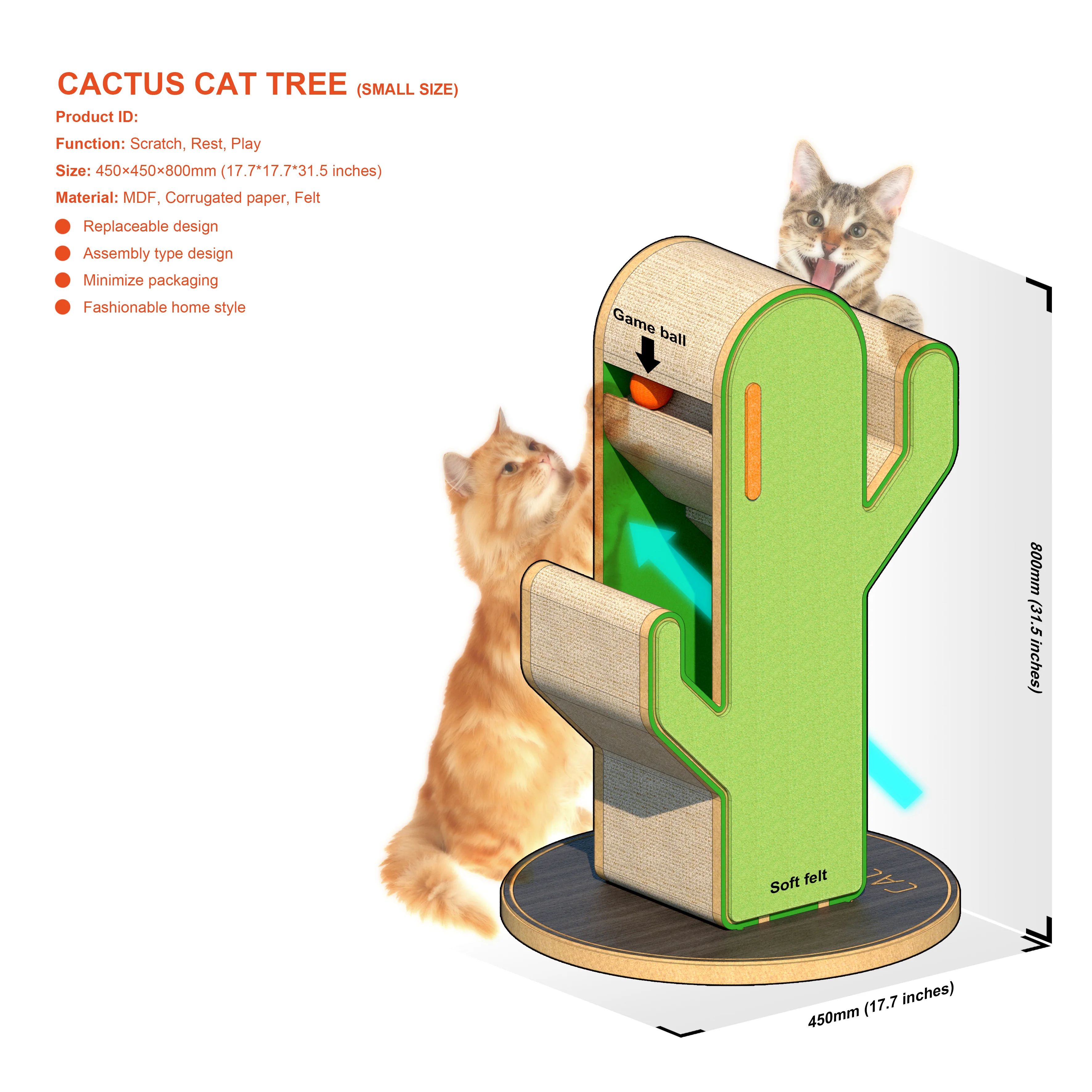 Tabla de agarre para gatos, marco de escalada de madera para gatos, juguete Vertical resistente a los arañazos, cuerda de Sisal giratoria, bola para agarrar, torre para gatos - imagen 5